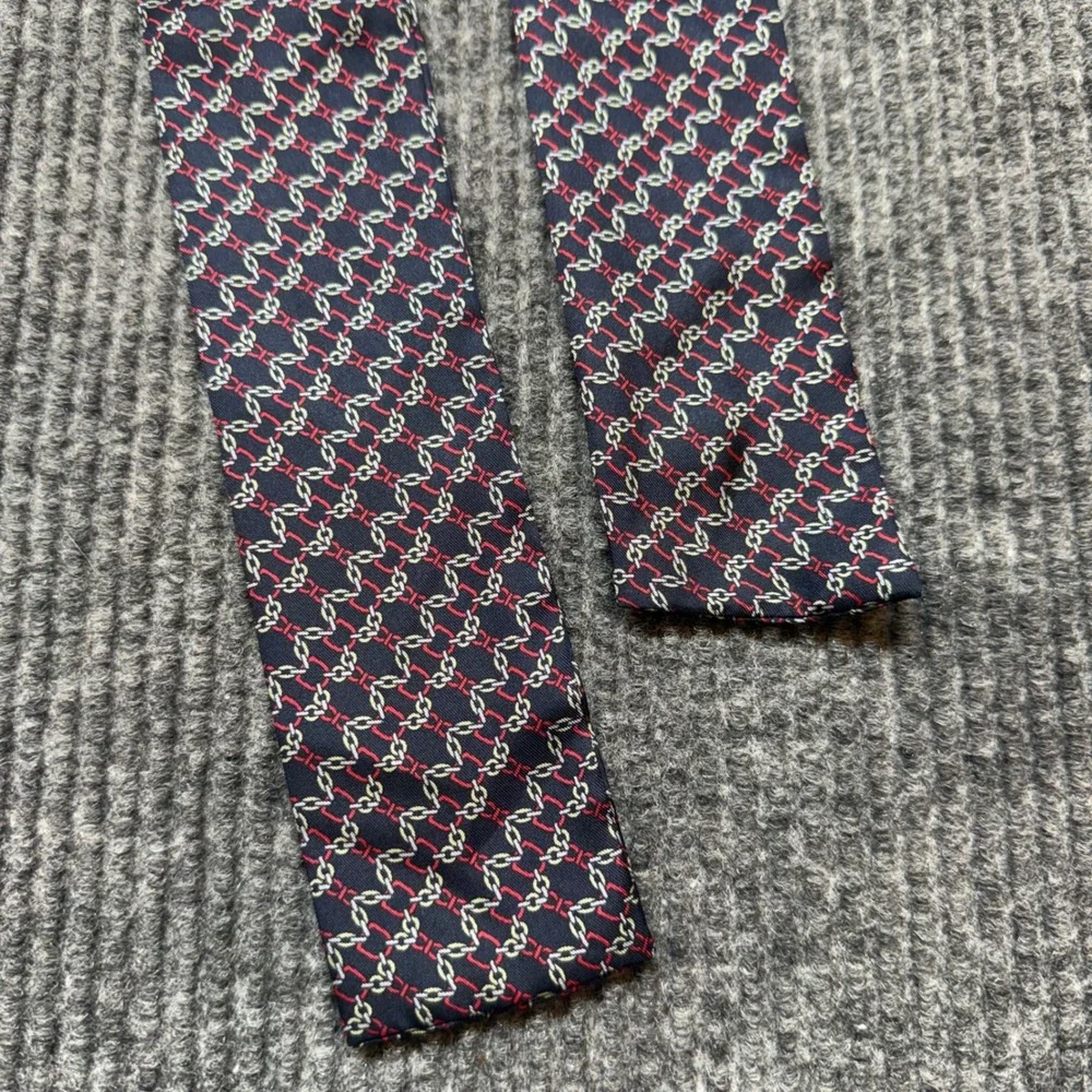 Vintage Bloomsbury Mens Silk Bow Tie Navy Red White Chain Link Made Italy